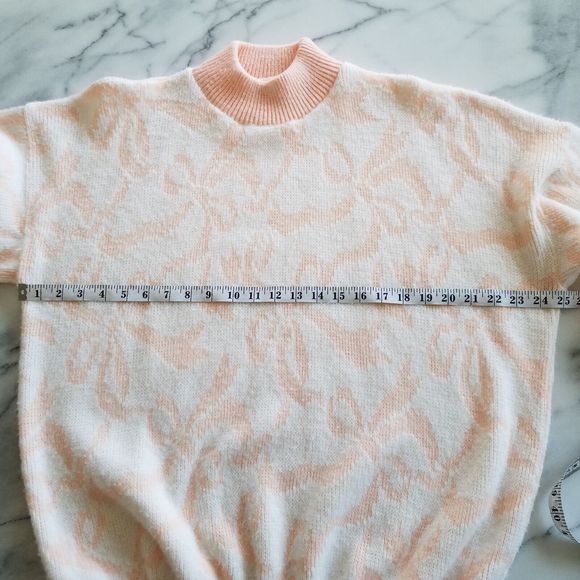 Vtg Classic Essential Womens L Pastel Floral Fluffy Sweater Peach White Enid - Picture 6 of 7